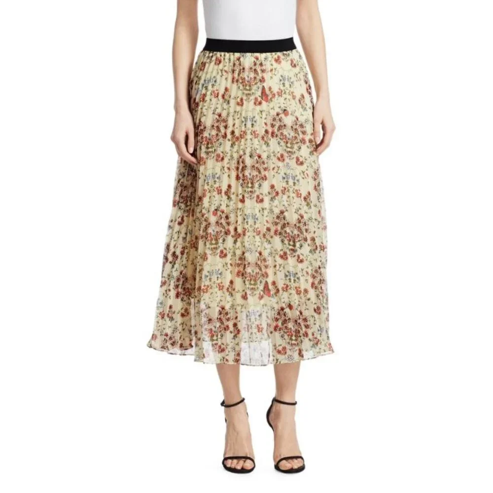 Maje Jimel Floral Pleated Midi Skirt Sz S Cottagecore Bohemian